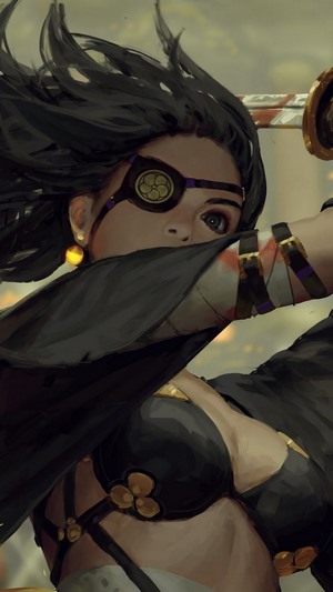 Samurai girl with katana and eyepatch