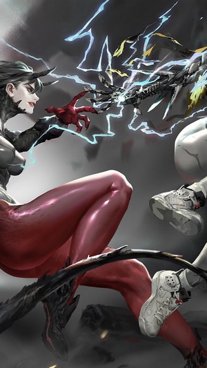 Two girls fighting with lightning and mechanical arms
