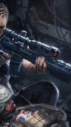 Soldier with sniper rifle in sci-fi art