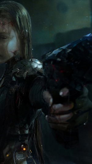 Girl with pistol in cyberpunk sci-fi setting