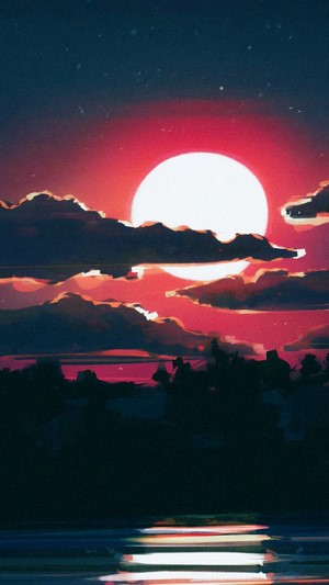 Red Moon over the Water