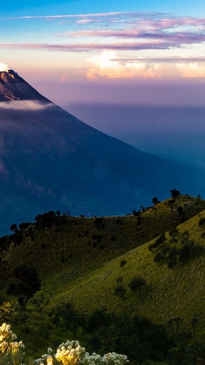 Volcano on Java Island at Sunrise