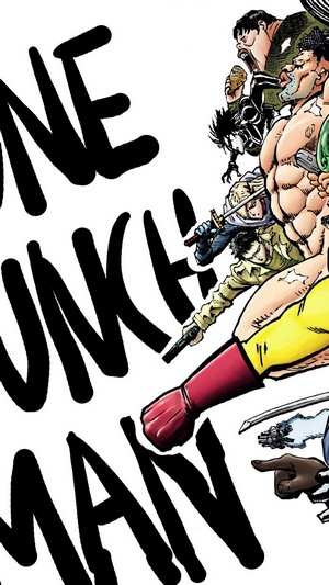 One Punch Man characters with text
