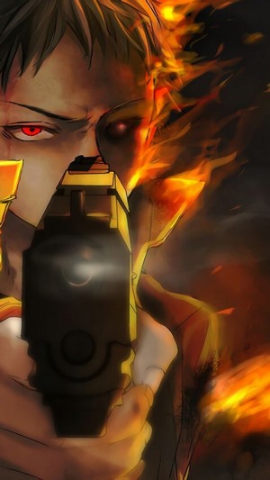 Zombieman from One Punch Man holding a gun