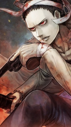 Zombieman from One Punch Man holding a gun