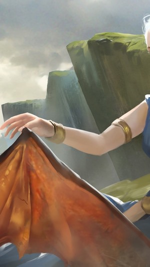 Daenerys Targaryen with a dragon wing from Game of Thrones