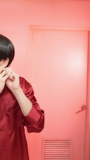 Jungkook from BTS in red pajamas