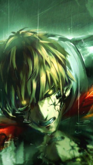 Genos from One Punch Man in the rain