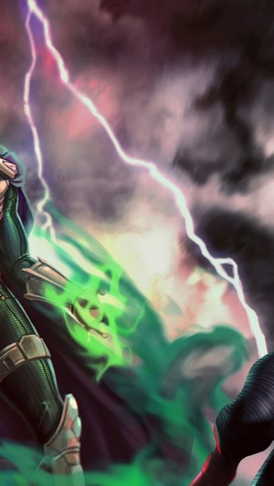 Mysterio and Spider-Man in a stormy sky