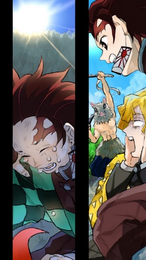 Tanjirou Kamado, Inosuke Hashibira, and Zenitsu Agatsuma from Kimetsu no Yaiba
