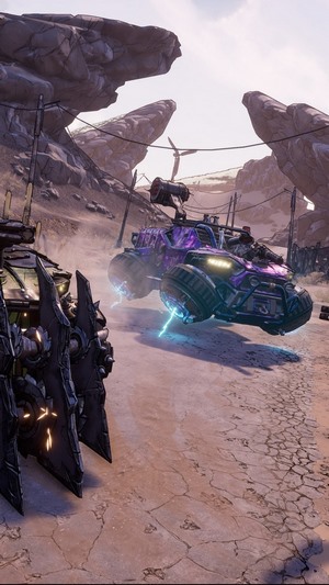 Borderlands 3 vehicles in a desert landscape