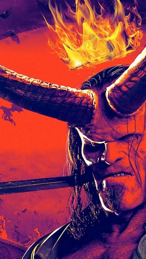 Hellboy with flaming crown and sword