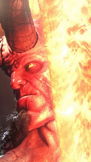 Hellboy with a flaming sword