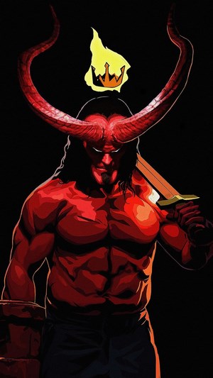 Hellboy with horns and sword