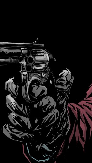 Joker holding a revolver, Joaquin Phoenix