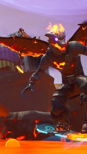 Molten Battle Hound from Fortnite on a hoverboard