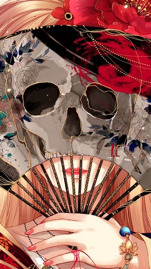Anime girl with skull and fan