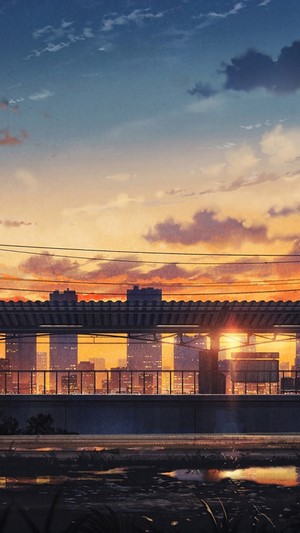 Anime City Scenery at Sunset