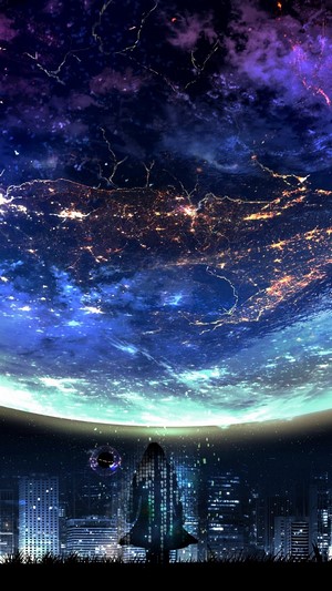 Planet Night City Landscape Scenery Anime