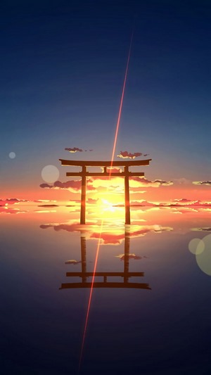Torii Shrine Gate Scenery Sunset Horizon