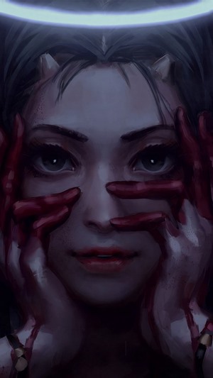 Demon girl with bloody hands and halo
