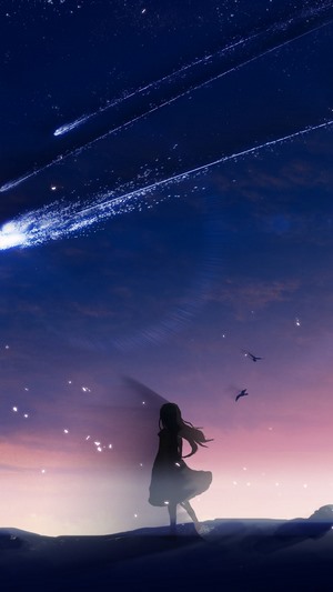 Anime, Night, Sky, Scenery, Comet HD HD Phone Wallpaper | Rare Gallery