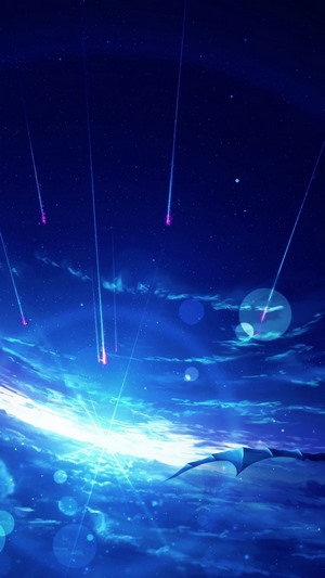 Anime sky with shooting stars and a dragon