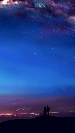 Couple Night Sky Scenery Anime