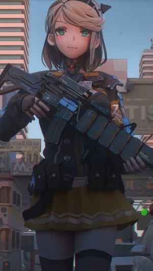 Anime girl with sci-fi rifle in city