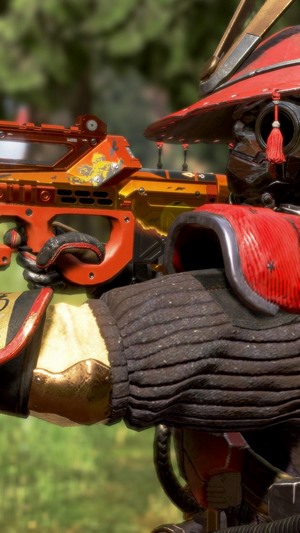 Bloodhound from Apex Legends holding a weapon