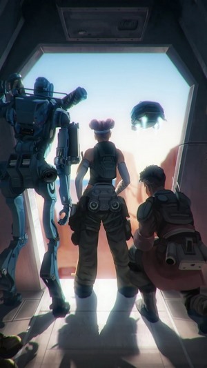 Characters from Apex Legends looking out a window