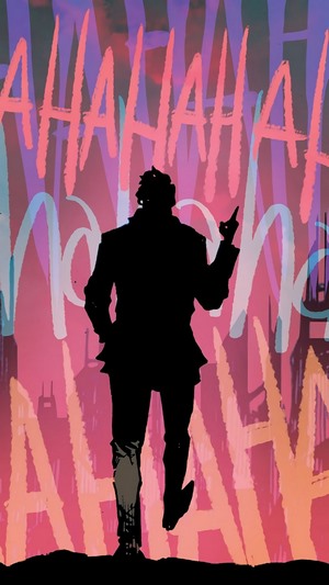 Joker laughing in front of graffiti