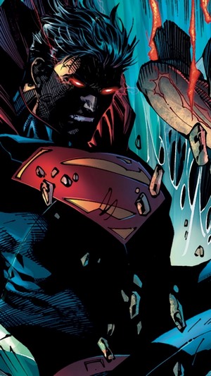 Superman with glowing red eyes