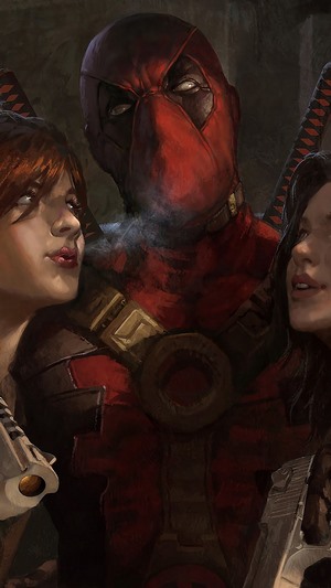 Deadpool with two women