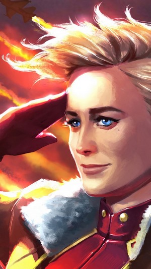 Captain Marvel saluting with jets in the background