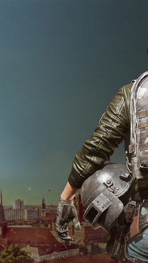 PlayerUnknowns Battlegrounds character holding a helmet