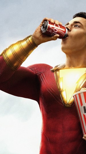 Shazam from DC Comics drinking Coca-Cola