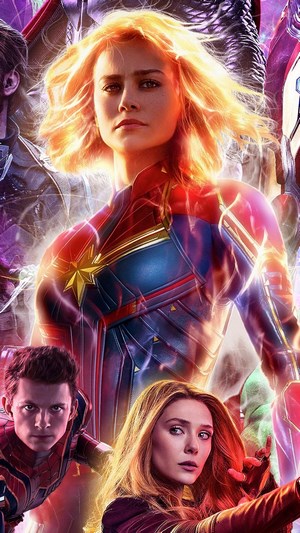 Captain Marvel, Spider-Man, and Scarlet Witch from Avengers: Endgame