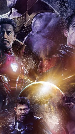 Thanos, Iron Man, and Thor from Avengers: Endgame