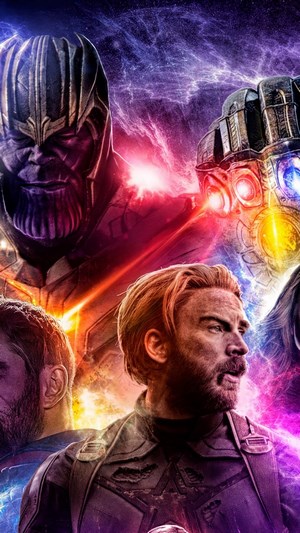 Thanos with Infinity Gauntlet and Avengers from Endgame