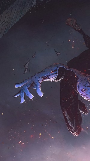 Nightwing falling through debris