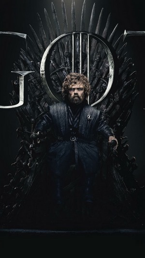 Tyrion Lannister from Game of Thrones on the Iron Throne