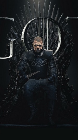 Grey Worm from Game of Thrones on the Iron Throne