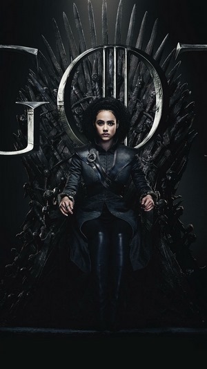 Missandei from Game of Thrones on the Iron Throne