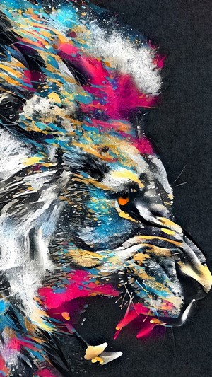 Abstract Colorful Lion Roaring