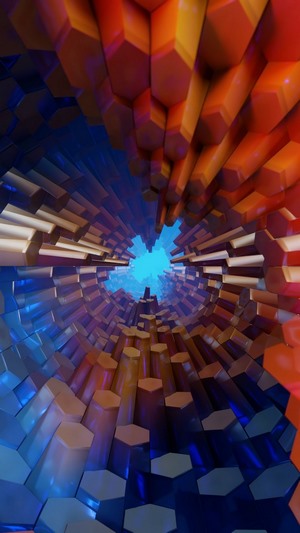 Abstract 3D Hexagonal Tunnel with Colorful Lighting