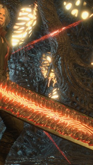 Dante from Devil May Cry 5 with a flaming sword
