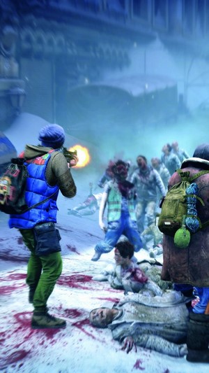 World War Z: Survivors fighting zombies in a snowy city