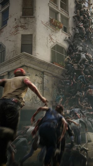 World War Z zombies swarm a building