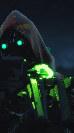 Fortnite Battle Royale character with green glowing weapon